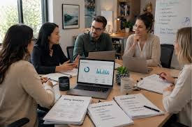 Behavioral health practice team reviewing billing workflow and revenue data